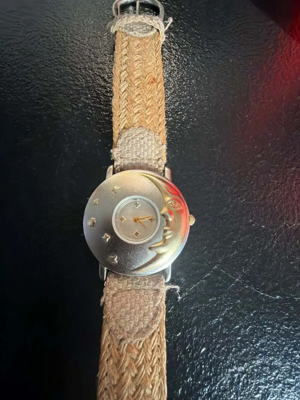 Vintage Celestial Sun and Moon Dial Quartz Watch with Woven Strap